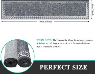 Довга килимова доріжка 66 x 300 см, що миється, нековзка доріжка, килим для передпокою, кухонна доріжка, міцний килимок для вхідних дверей, передпокою, входу, кухні, спальні (сірий) сірий 66 x 300 см