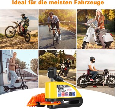Замок гальмівного диска з сигналізацією 110 дБ, жовтий, для мотоциклів і велосипедів, з 1,5 м кабелем
