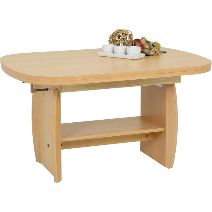 Функціональний журнальний столик Michael, імітація дерева з меламіновим покриттям, декор бука, розсувний 90-142 см, регульована висота за допомогою ручки 52-62 см