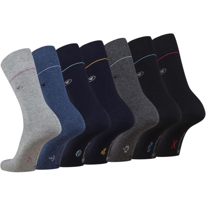 Шкарпетки TOM TAILOR - 7 пар бавовняних шкарпеток для щоденного носіння та відпочинку - прості чоловічі шкарпетки з інструкцією для сортування - розміри 39-42 та 43-46, сірі 43-46