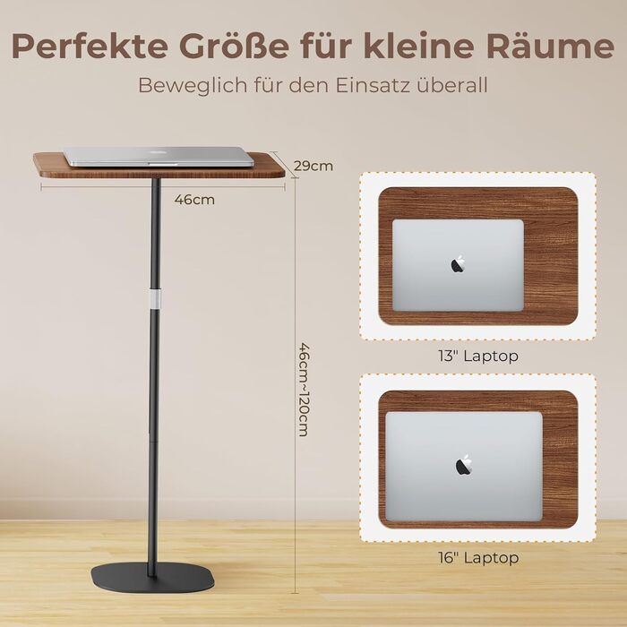 Регульований мобільний стіл для ноутбука з висотою 46-120 см. Приліжкова тумбочка для навчання, робочого столу, дивана. Чорний.