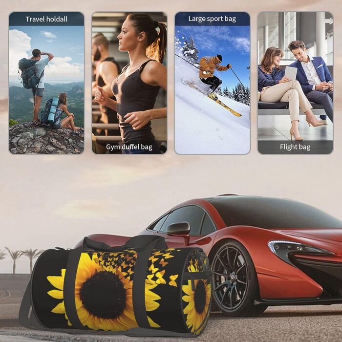 Дорожня сумка з малюнком стрекози, кругла, великої місткості, легка та міцна, ідеальний подарунок для піших прогулянок, відпустки, ділових поїздок та іншого, з квітковим та метеликовим дизайном (соняшники, квіти, метелики).