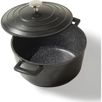 Кокотниця з кришкою індукційна 20 см, 2,6 л, лита алюмінієва каструля з покриттям з частинок справжнього каменю, каструля для запі