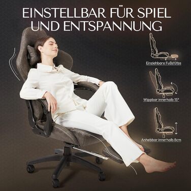 Розкішне ігрове крісло Dowinx, ергономічне зі штучної шкіри з простьобаною обробкою Boutis, масажна поперекова опора та підставка для ніг, регульоване офісне крісло 90-170, вантажопідйомність до 200 кг, для домашнього офісу та ігор, коричнево-коричневий в