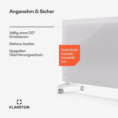 Електричний обігрівач Klarstein, конвекторний обігрівач потужністю 2500 Вт, окремостоячий та настінний, енергозберігаючий з керуванням через додаток та коліщатками, електричний радіатор з термостатом, 2500 Вт, білий