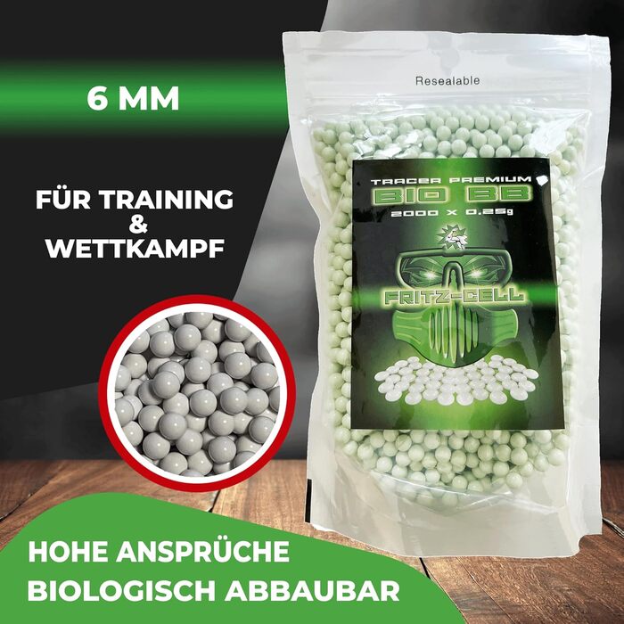 Кульки BBS Bio Tracer Airsoft Softair, упаковки 2000, тактичні, 6 мм, круглі, для пневматичної зброї, 0,25 г, 3 x 2000 кульок