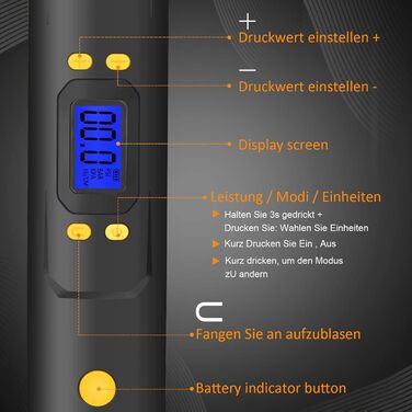 Акумуляторний повітряний насос, електричний повітряний насос 150PSI Акумулятор Mini, бездротовий автомобільний повітряний компресор з цифровим світлодіодним РК-підсвічуванням, може використовуватися як ліхтарик і павербанк, для автомобіля, велосипеда, мот