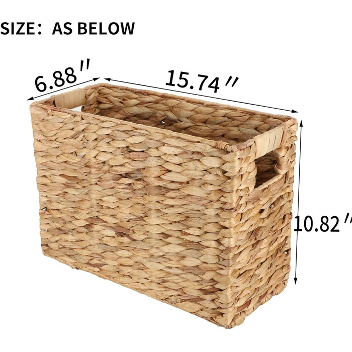 Кошик для зберігання YAHUAN з натурального водяного гіацинта з вбудованими ручками, кошик для сходів, кошик для журналів, великі плетені кошики для зберігання та організації білизни вдома (водяний гіацинт)