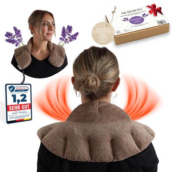 Подушка для шиї та плечей MAYSON з вишневими кісточками для мікрохвильової печі - Зернова подушка з лавандою - XXL тепла подушка з коміром-стійкою - Ароматерапія для релаксації