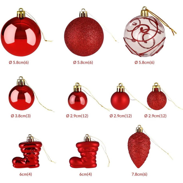 Різдвяні кульки 102 шт червоні Deuba