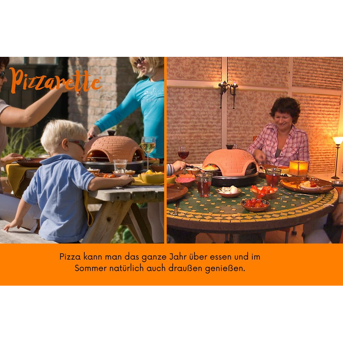Піч для піци Emerio, PIZZARETTE оригінал, 1 теракотова глиняна витяжка ручної роботи, запатентована конструкція, для міні-піци, справжня сімейна розвага на 6 осіб, теракотовий помаранчевий / чорний, PO-115984