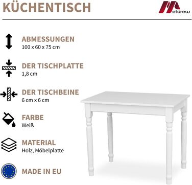 Дерев&39яний обідній стіл кухонний стіл 100x60 дерев&39яний стіл стіл з декоративними ніжками обідній стіл на 4 особи маленький кухонний стіл скандинавський стиль білий кухонний стіл стільниця біла 100 см x 60 см