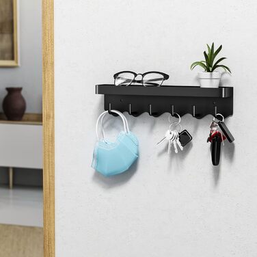 Ключниця Newaner з полицею і 6 гачками, компактна портативна ключниця-органайзер, ключниця без свердління для настінного кріплення