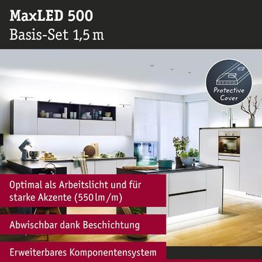 Світлодіодна стрічка Paulmann 70667 MaxLED 500 Базовий набір 1,5 м денне світло біле 6500K з покриттям 8.5 Вт з регулюванням яскравості Срібляста світлова стрічка Пластик