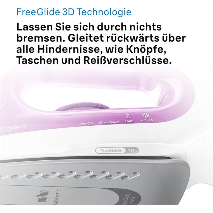 Парова праска Braun TexStyle 3 SI 3030 PU - праска з підошвою FreeGlide 3D, функція самоочищення, 2300 Вт, подача пари 140 г / хв,