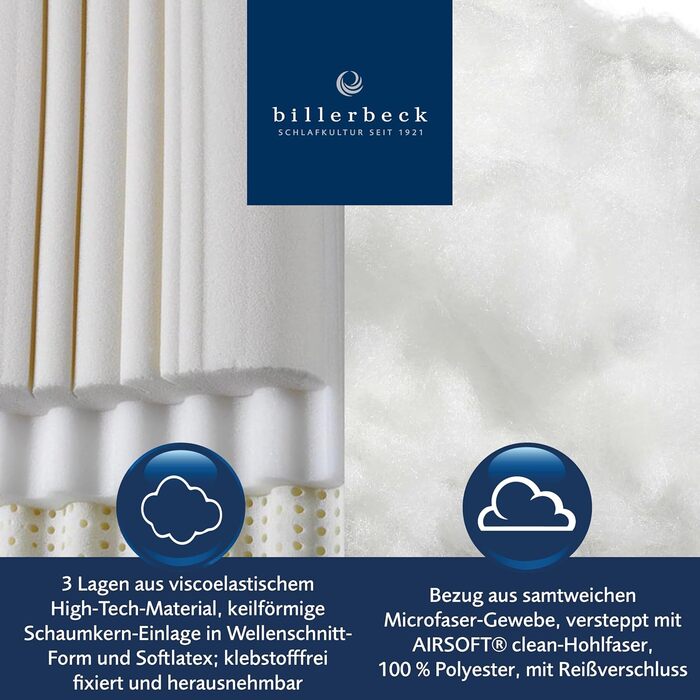 Підтримуюча подушка для шиї Billerbeck Novum - Подушка для шиї приблизно 40 x 80 см - Подушка з індивідуальним регулюванням висоти та 3-шаровою конструкцією