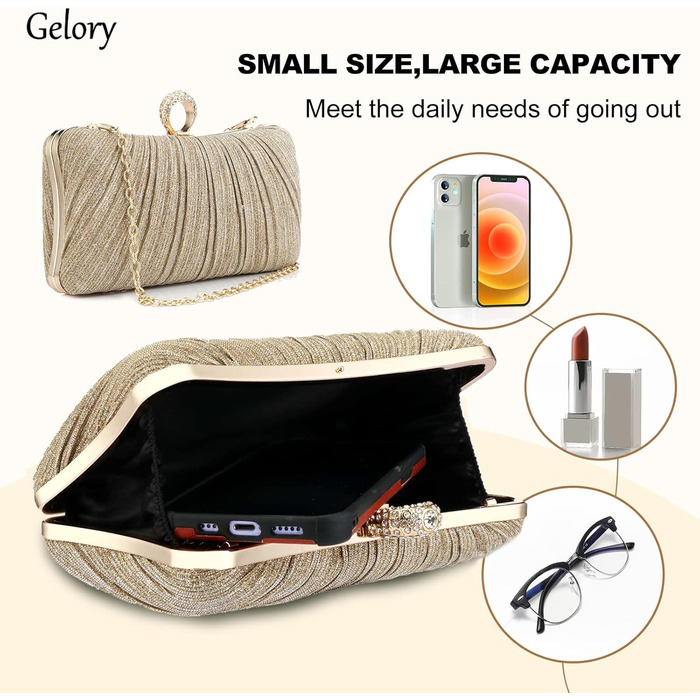 Клатчі для жінок Маленький блискучий клатч зі знімним ланцюжком для весіль, нареченої, випускних вечорів, коктейльних вечірок, жіноча сумочка із золотими акцентами