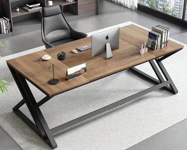 Довгий письмовий стіл HSH для 2 осіб, великий комп&39ютерний стіл, дизайн в індустріальному стилі, офісний стіл, стіл для ПК, ідеально підходить для домашнього офісу, офісу та спальні, міцний стіл у сільському стилі, 180 см, розміри в сільському стилі 180