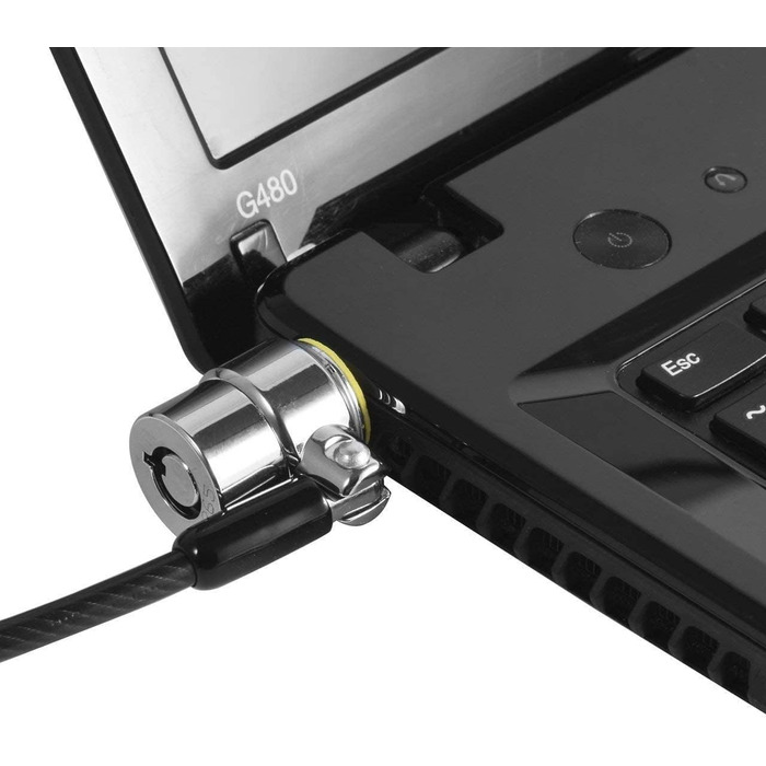 Замок для ноутбука з тросом проти крадіжки, анкерна пластина та 2 ключі, клейка пластина для фіксації, чорний