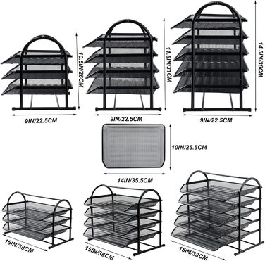 Рівневий сітчастий лоток для листів, органайзер для паперу для офісного столу з висувними полицями для настільних аксесуарів, канцелярського приладдя та зберігання файлів, чорний, 4-