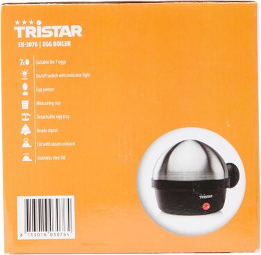 Яйцеварка Tristar EK-3076 - на 7 яєць, чорна нержавіюча сталь