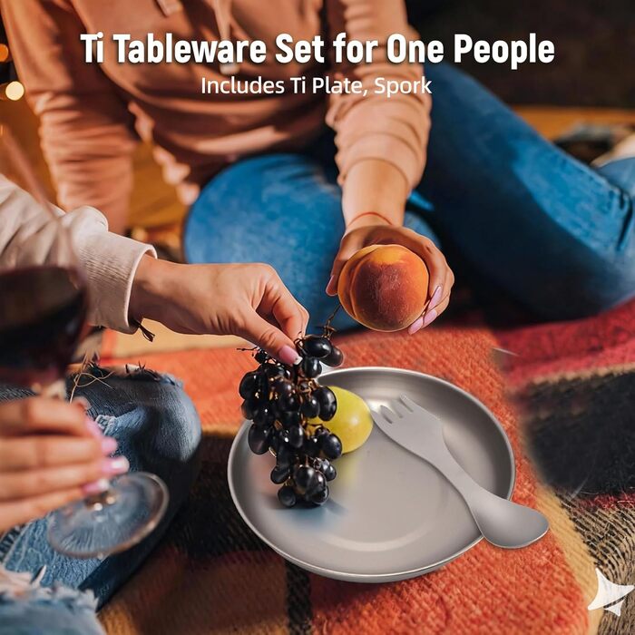 Набір посуду для кемпінгу Taidda 3-в-1, виделка-ложка-різак із зубчастим лезом та легкою пластиною з титанового сплаву, що штабелюється для походів, походів з рюкзаком, пікніків та