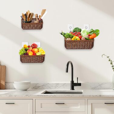 Підвісні кошики для кухні, настінні кошики для зберігання, декоративні кошики для квітів у ретро-стилі, кошики для фруктів, організація зберігання овочів, контейнери для зберігання без кришок (коричневі - великі) коричневі 2 шт. (великі), 2