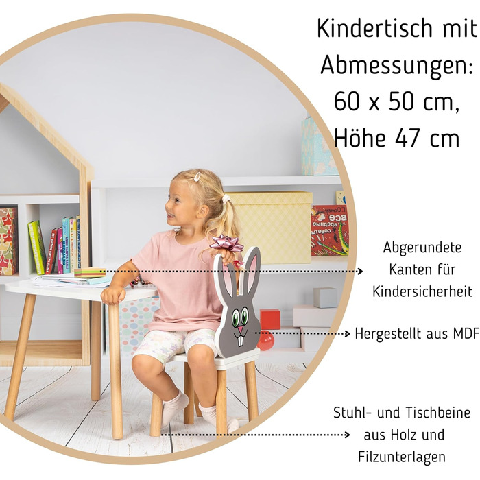 Дитячий стіл, дерев&39яний стіл для дитячої кімнати 50 x 60 x 47 см, подарунок для дітей віком 2, 3, 4, 5, 6, 7 років, меблі для самостійного складання - стіл для дітей