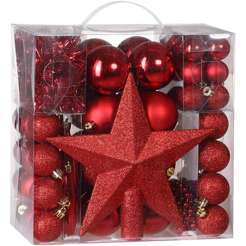 Різдвяні ялинкові прикраси 77 шт червоні Deuba