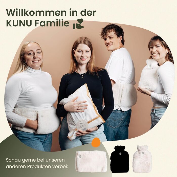 Пояс для грілки KUNU Original - Преміальна довга грілка з поясом - Пояс для нагрівання під час менструації 130 см - Плюшева грілка з кришкою - Пояс для грілки з подарунковою упаковкою, пухнастий чорний