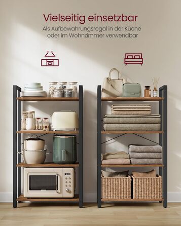 Полиця, книжкова шафа, окремостояча полиця, полиця для DVD, з 4 полицями, офісна полиця, відкриті полиці, для офісу, вітальні, спальні, кухні, 30 x 66 x 120 см, вінтажний коричневий-чорнильний чорний LLS60BX 4 полиці (66Ш x 120В см) вінтажний коричневий ч