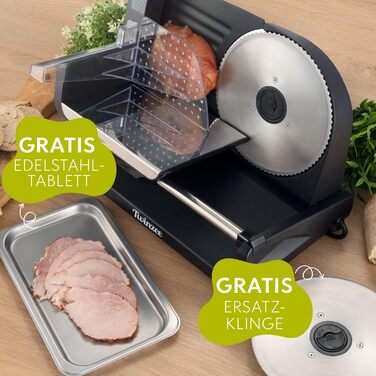 Електричний нарізувач їжі з нержавіючої сталі - Регульований кухонний комбайн від 0 до 15 мм - 2 леза - Нарізка ковбаси - Хліборізка, нарізка шинки, електричний ніж М'ясо та сир