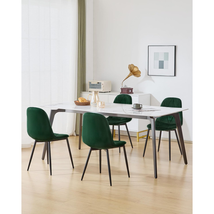 Обідні стільці Lestaraiin, комплект з 4 шт. зі спинкою, для їдальні, кухні, вітальні, м&39які кухонні стільці з оксамитовою оббивкою, виготовлені з металу, ергономічний дизайн, темно-зелений.