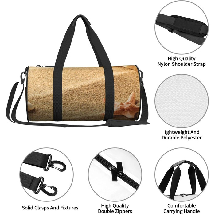 Спортивна сумка, дорожня сумка, пляжна сумка, з малюнком мушлі та піску, сумка на нічліг, чорна, універсальний розмір, сумка для подорожей