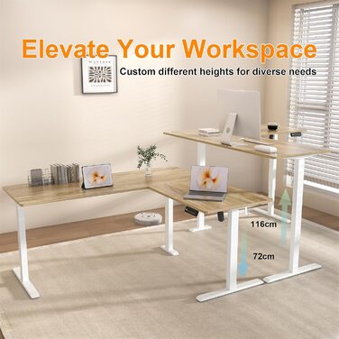 Подібний електричний стіл, регульована висота - 160x140 см, L-подібний стіл для роботи стоячи з 3 функціями пам&39яті, технологія запобігання зіткненням, змінний лівий та правий, ергономічний комп&39ютерний стіл, 160 x 140 см, клен