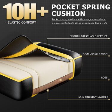 Ігрове крісло Cavabien, ергономічне комп&39ютерне крісло з регульованою поперековою подушкою, комп&39ютерне крісло зі штучної шкіри, ергономічне комп&39ютерне крісло для дорослих (жовте)