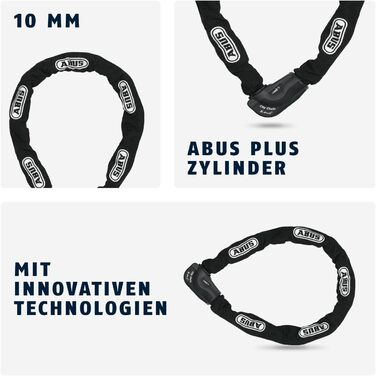 Ланцюговий замок ABUS Granit CityChain XPlus 1060 Велосипедний замок із загартованої сталі рівень безпеки ABUS 15, чорний, 110 см