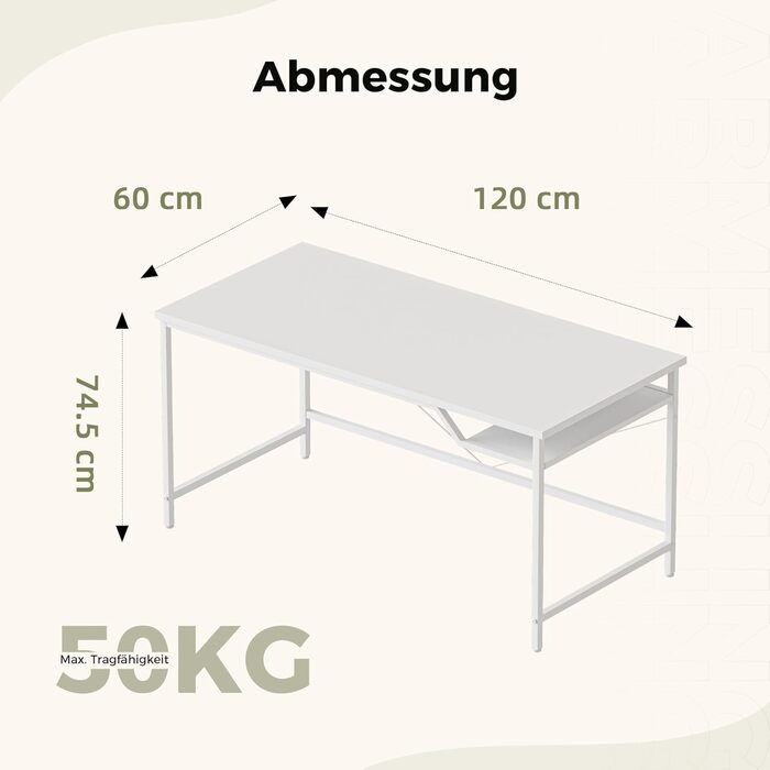 Комп&39ютерний стіл Mericonia 120 см, ігровий стіл для невеликих приміщень, сучасний стіл у мінімалістичному стилі для домашнього офісу, столи для студентів, білий 120x60 базовий білий