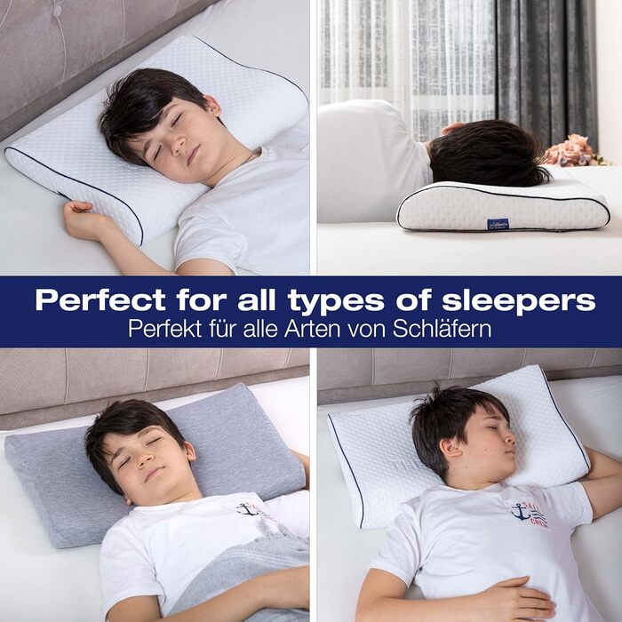 Ергономічна дитяча подушка 66x33 Oeko-Tex Memory Foam Flat дитяча подушка для дітей та малюків від 2 років (60 x 30 x 6/4 см)