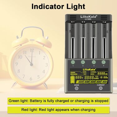 Зарядний пристрій LiitoKala Lii-500S для акумуляторів 18650, швидкий зарядний пристрій з РК-дисплеєм та сенсорним керуванням, зарядний пристрій на 4 слоти для акумуляторів типу АА з адаптером 12 В 3 А для літій-іонних, AA, AAA, Ni-MH, Ni-CD акумуляторів 1