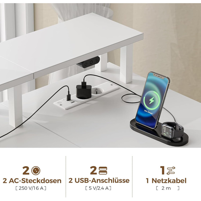 Г-подібний письмовий стіл на сім столів, комп&39ютерний стіл з розеткою, світлодіодним освітленням та підставкою для монітора, кутовий стіл з двостороннім розташуванням головок та шухлядами, ідеально підходить для спальні, офісу, вітальні, білий