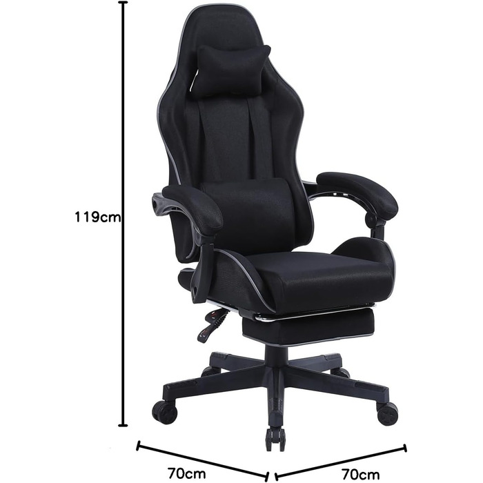 Ігровий стілець з підставкою для ніг - м&39які підлокітники - регульована висота - чорний