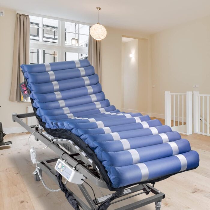 Протипролежневий надувний матрац, 200x105x12,8 см, Mobi 3 Plus, матрац зі змінним тиском та компресором, низький рівень шуму, ширина 105 см, 17 повітряних камер, для пролежнів I, II та III ступеня, синій 200x105 x 12,8 см