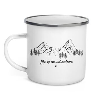 Емальована кружка &quotМаленька Матильда&quot з персоналізованою цитатою або приказкою, емальована кружка, подарунки для каравану для кемперів, емальована кружка, бляшана кружка для кемпінгу, аксесуари для каравану, прикраса для гір (життя - це пригода)