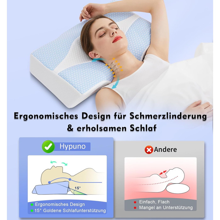 Ортопедична подушка з піни з ефектом пам&39яті, подушка для підтримки шиї від болю в шиї та плечах з охолодженням, чохол, що прається ергономічна подушка для сну та комфорту для сну на боці та спині, синьо-біла (63,5 см * 40,6 см * 10,7/13,2 см)