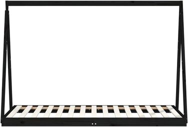 Дитяче ліжко, чорне, 90x190 см, масив сосни, дизайн вігваму, підлогове ліжко з міцними дерев&39яними рейками для вентиляції та стійкості, 199 x 94 x 134 см, чорне