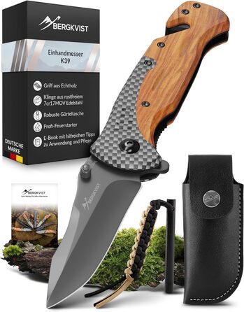 Складаний ніж BERGKVIST K39 (одноручний ніж) з лісової деревини для активного відпочинку та виживання - гострий кишеньковий ніж 3-