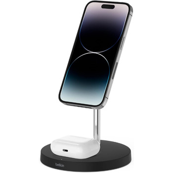 Бездротовий зарядний пристрій Belkin 2-в-1 з MagSafe, (15 Вт, зарядна підставка для iPhone для швидкої зарядки iPhone 14 серії, Ai