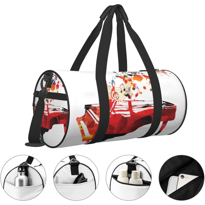 Спортивна сумка-мішок для подорожей, барвистий принт Фортепіано, сумка для ночівлі, чорна, універсальний розмір, дорожня сумка