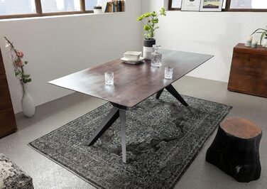 Обідній стіл з масиву дерева Swiss Edge 08 виготовлений з акації - сірий, лакований ніжки матово-чорного кольору 140x90 см обідній стіл з масиву дерева, 24.DE